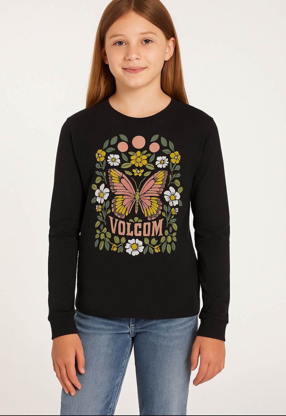 Volcom Girls Size 12 “Made From Stoke” Black Long Sleeve Graphic Tee